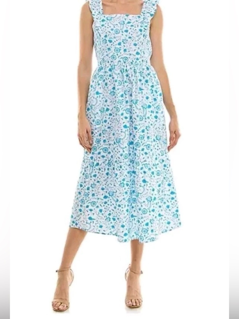 Draper James Flutter Strap Blue Paisley Dress Medium Summer Southern Classic
